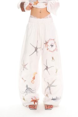 Summer Starfish Shell Print Casual Straight Pants for Work - American Design, Trendy and Comfortable, Perfect for Everyday Wear