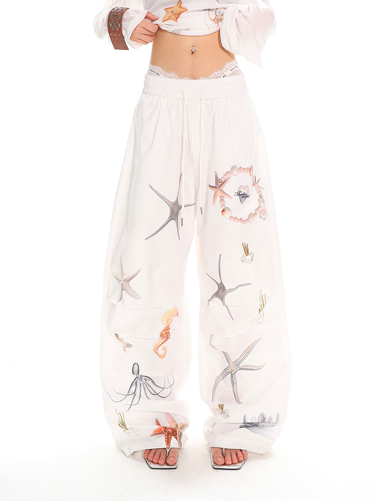Summer Starfish Shell Print Casual Straight Pants for Work - American Design, Trendy and Comfortable, Perfect for Everyday Wear Summer Starfish Shell Print Casual Straight Pants for Work - American Design, Trendy and Comfortable, Perfect for Everyday Wear