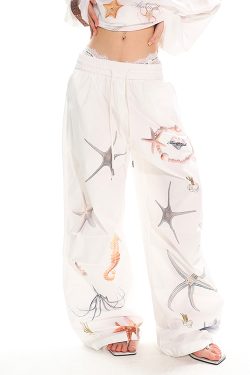 Summer Starfish Shell Print Casual Straight Pants for Work - American Design, Trendy and Comfortable, Perfect for Everyday Wear