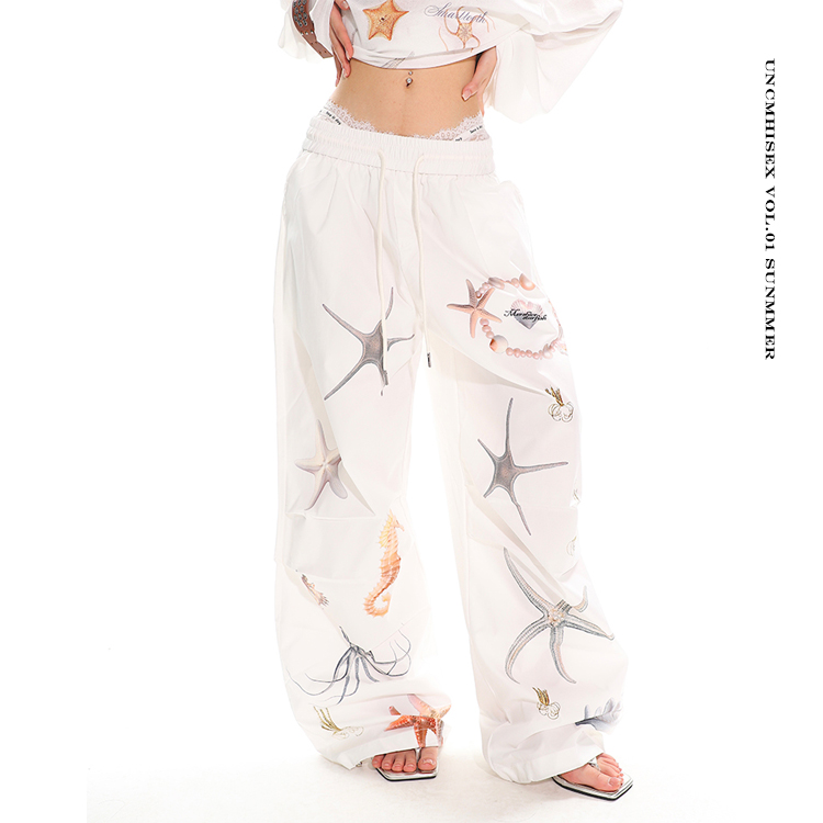Summer Starfish Shell Print Casual Straight Pants for Work - American Design, Trendy and Comfortable, Perfect for Everyday Wear Summer Starfish Shell Print Casual Straight Pants for Work - American Design, Trendy and Comfortable, Perfect for Everyday Wear