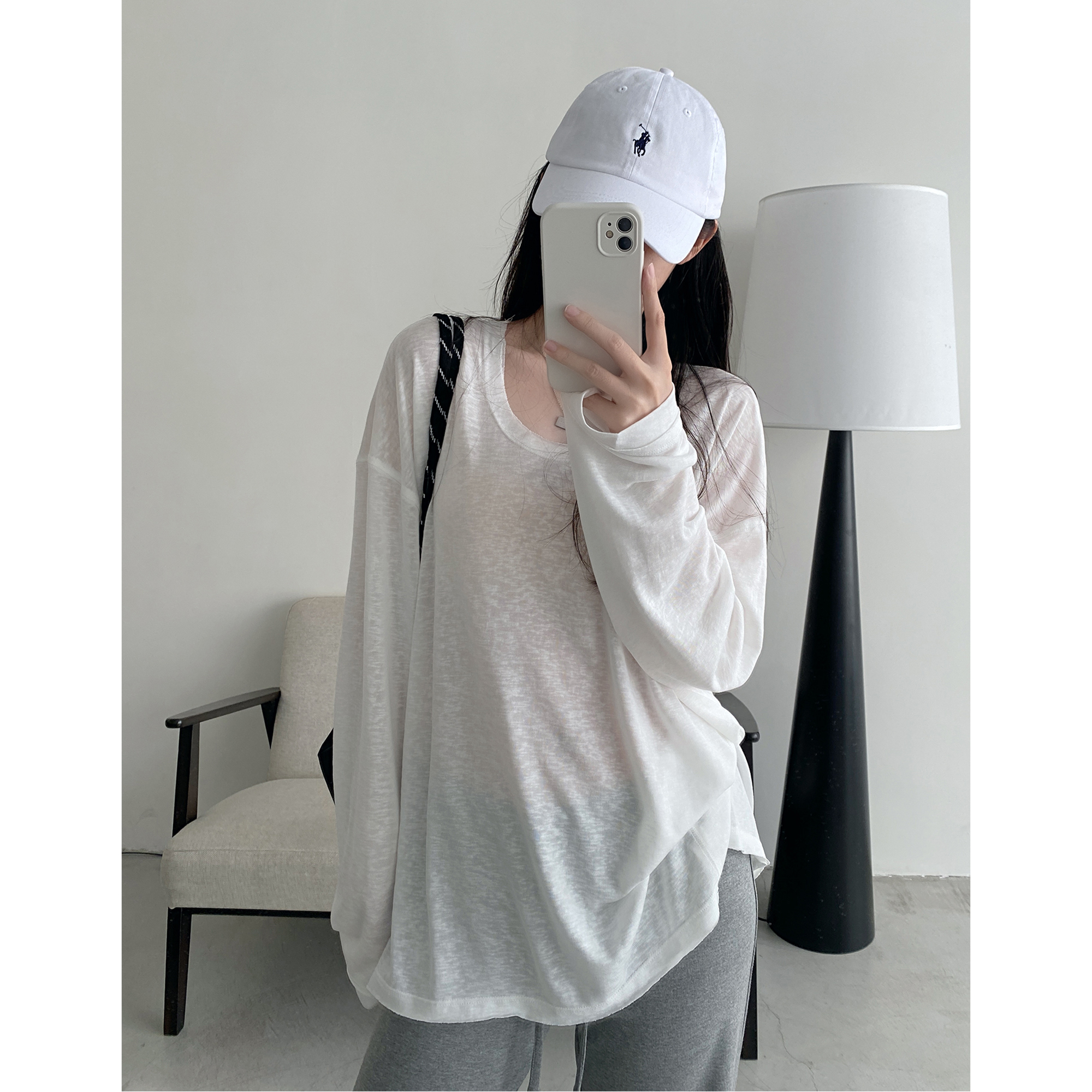 Summer Tencel U-Neck Frayed Big T-Shirt for Women - Loose Long Sleeve Casual Top, Perfect for 90s & Y2K Style Summer Tencel U-Neck Frayed Big T-Shirt for Women - Loose Long Sleeve Casual Top, Perfect for 90s & Y2K Style