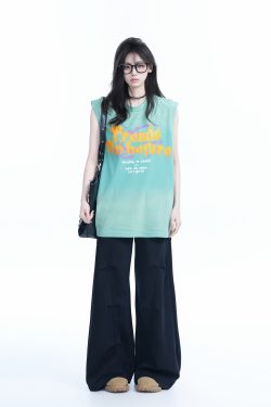 Summer Tie-Dye Gradient Sleeveless T-Shirt for Women, Loose Fit with Shoulder Straps, Trendy Casual Style