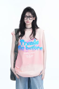 Summer Tie-Dye Gradient Sleeveless T-Shirt for Women, Loose Fit with Shoulder Straps, Trendy Casual Style