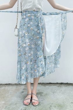 Summer Tie-Up Ruffled One-Piece Beach Skirt for Women, Irregular Fishtail Floral Skirt, TikTok Fairy Style