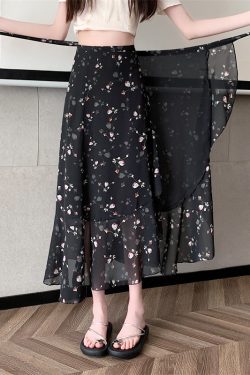 Summer Tie-Up Ruffled One-Piece Beach Skirt for Women, Irregular Fishtail Floral Skirt, TikTok Fairy Style