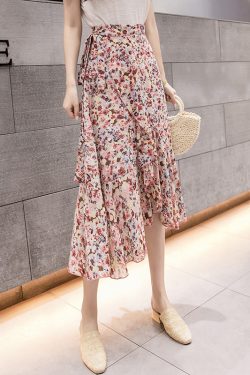 Summer Tie-Up Ruffled One-Piece Beach Skirt for Women, Irregular Fishtail Floral Skirt, TikTok Fairy Style
