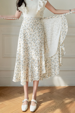 Summer Tie-Up Ruffled One-Piece Beach Skirt for Women, Irregular Fishtail Floral Skirt, TikTok Fairy Style