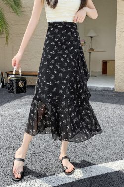 Summer Tie-Up Ruffled One-Piece Beach Skirt for Women, Irregular Fishtail Floral Skirt, TikTok Fairy Style