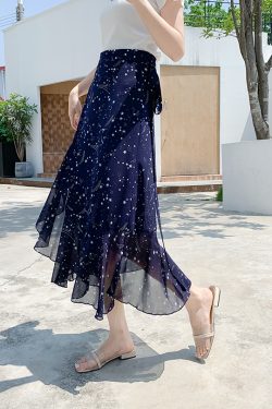 Summer Tie-Up Ruffled One-Piece Beach Skirt for Women, Irregular Fishtail Floral Skirt, TikTok Fairy Style