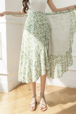 Summer Tie-Up Ruffled One-Piece Beach Skirt for Women, Irregular Fishtail Floral Skirt, TikTok Fairy Style