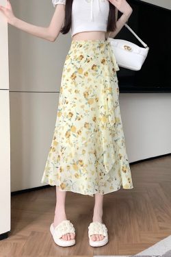 Summer Tie-Up Ruffled One-Piece Beach Skirt for Women, Irregular Fishtail Floral Skirt, TikTok Fairy Style