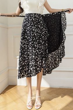 Summer Tie-Up Ruffled One-Piece Beach Skirt for Women, Irregular Fishtail Floral Skirt, TikTok Fairy Style