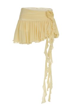Summer Tulip Floral Ruffled Tulle Short Skirt for Women - Fresh Beach Style with Tassel Details