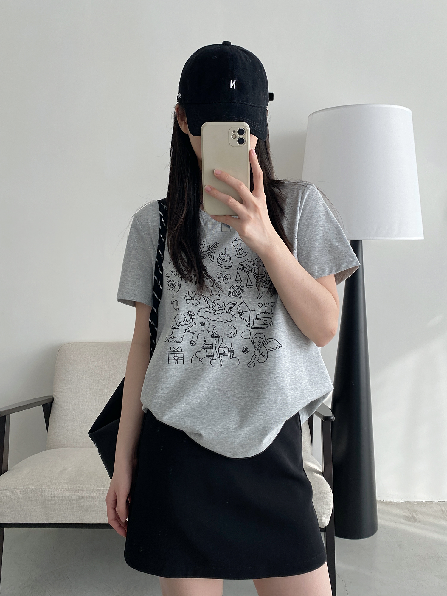 Summer Urban Island Sun Grapefruit Printed T-Shirt - Korean Style Round Neck Short Sleeve Slim Fit Top for Cool Comfort Summer Urban Island Sun Grapefruit Printed T-Shirt - Korean Style Round Neck Short Sleeve Slim Fit Top for Cool Comfort