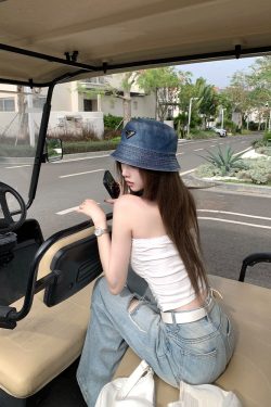 Summer Wash Blue Cat Whisker Ripped Loose Wide-Leg Jeans for Women - Trendy Y2K Style, Casual Chic Denim Pants