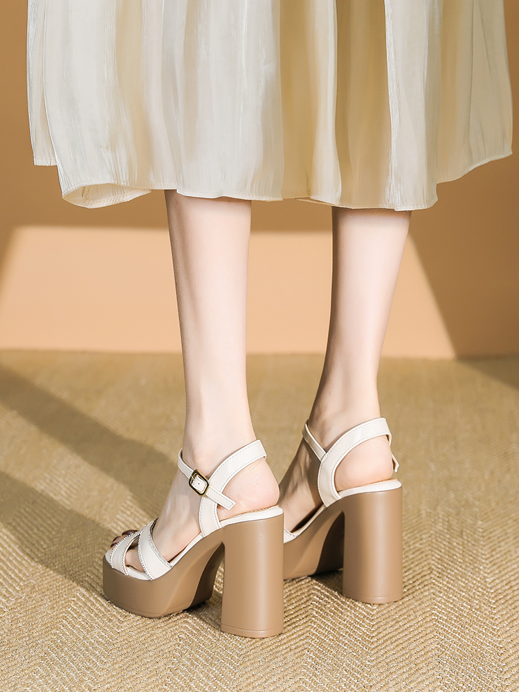 Summer Waterproof Platform Sandals for Women, Chunky Heels, Open Toe, Patent Leather, One-Strap High Heels - Trendy Summer Footwear Summer Waterproof Platform Sandals for Women, Chunky Heels, Open Toe, Patent Leather, One-Strap High Heels - Trendy Summer Footwear