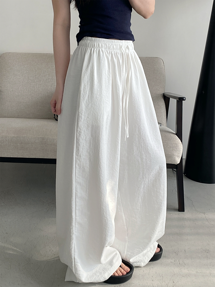 Summer Wide-Leg Casual Pants for Women - Loose Fit, Drawstring, Slightly Wrinkled Texture, Slimming Sun Grapefruit Color Summer Wide-Leg Casual Pants for Women - Loose Fit, Drawstring, Slightly Wrinkled Texture, Slimming Sun Grapefruit Color