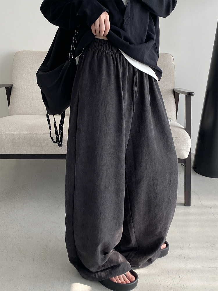 Summer Wide-Leg Casual Pants for Women - Loose Fit, Drawstring, Slightly Wrinkled Texture, Slimming Sun Grapefruit Color Summer Wide-Leg Casual Pants for Women - Loose Fit, Drawstring, Slightly Wrinkled Texture, Slimming Sun Grapefruit Color