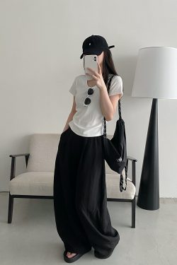 Summer Women's Slim Minimalist Wide-Leg Pants in Sun Grapefruit Linen Tencel - Thin Loose Fit for Effortless Style