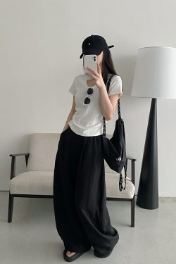 Summer Women's Slim Minimalist Wide-Leg Pants in Sun Grapefruit Linen Tencel - Thin Loose Fit for Effortless Style