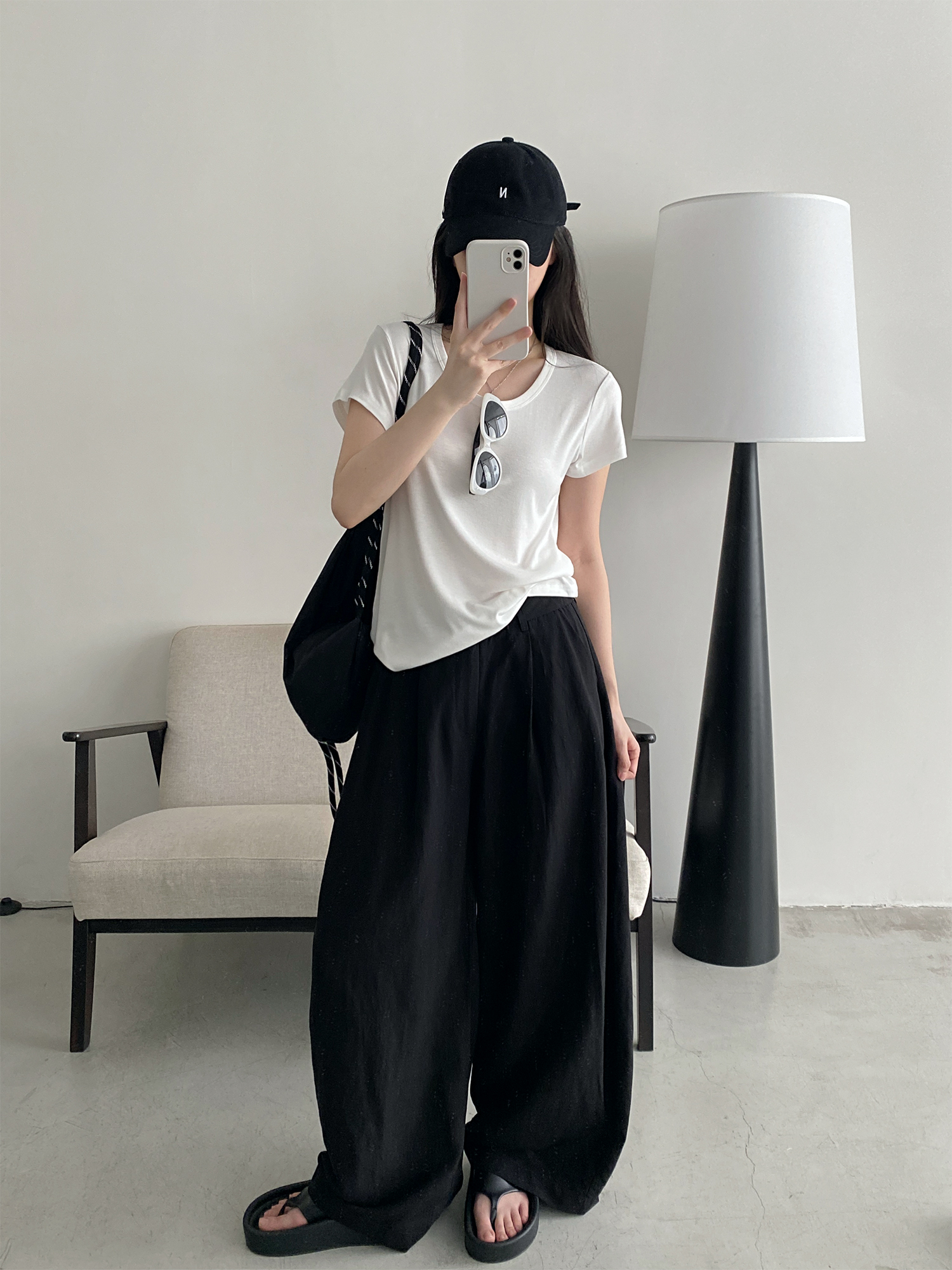 Summer Women's Slim Minimalist Wide-Leg Pants in Sun Grapefruit Linen Tencel - Thin Loose Fit for Effortless Style Summer Women's Slim Minimalist Wide-Leg Pants in Sun Grapefruit Linen Tencel - Thin Loose Fit for Effortless Style