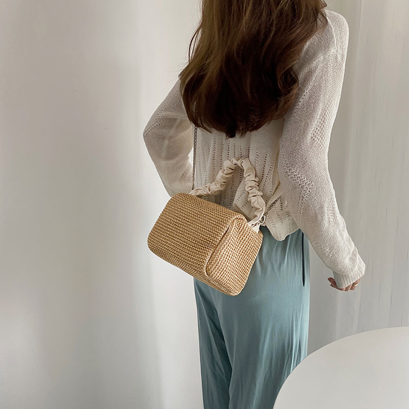 Summer Woven Straw Tote Bag for Women, French Style Color-Blocking Crossbody Bag, 2024 Niche Versatile Chain Design Summer Woven Straw Tote Bag for Women, French Style Color-Blocking Crossbody Bag, 2024 Niche Versatile Chain Design