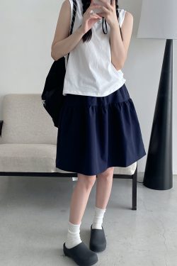 Sun Grapefruit Casual Elastic Waist Short Skirt for Women – Versatile Slimming Loose Sports Skirt for Spring Summer 90s Style