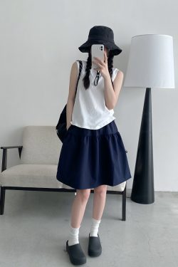 Sun Grapefruit Casual Elastic Waist Short Skirt for Women – Versatile Slimming Loose Sports Skirt for Spring Summer 90s Style