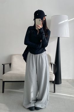 Sun Grapefruit Loose-Fitting Wide-Leg Sweatpants for Women - Stylish Casual Long Pants with Great Drape for Spring and Summer