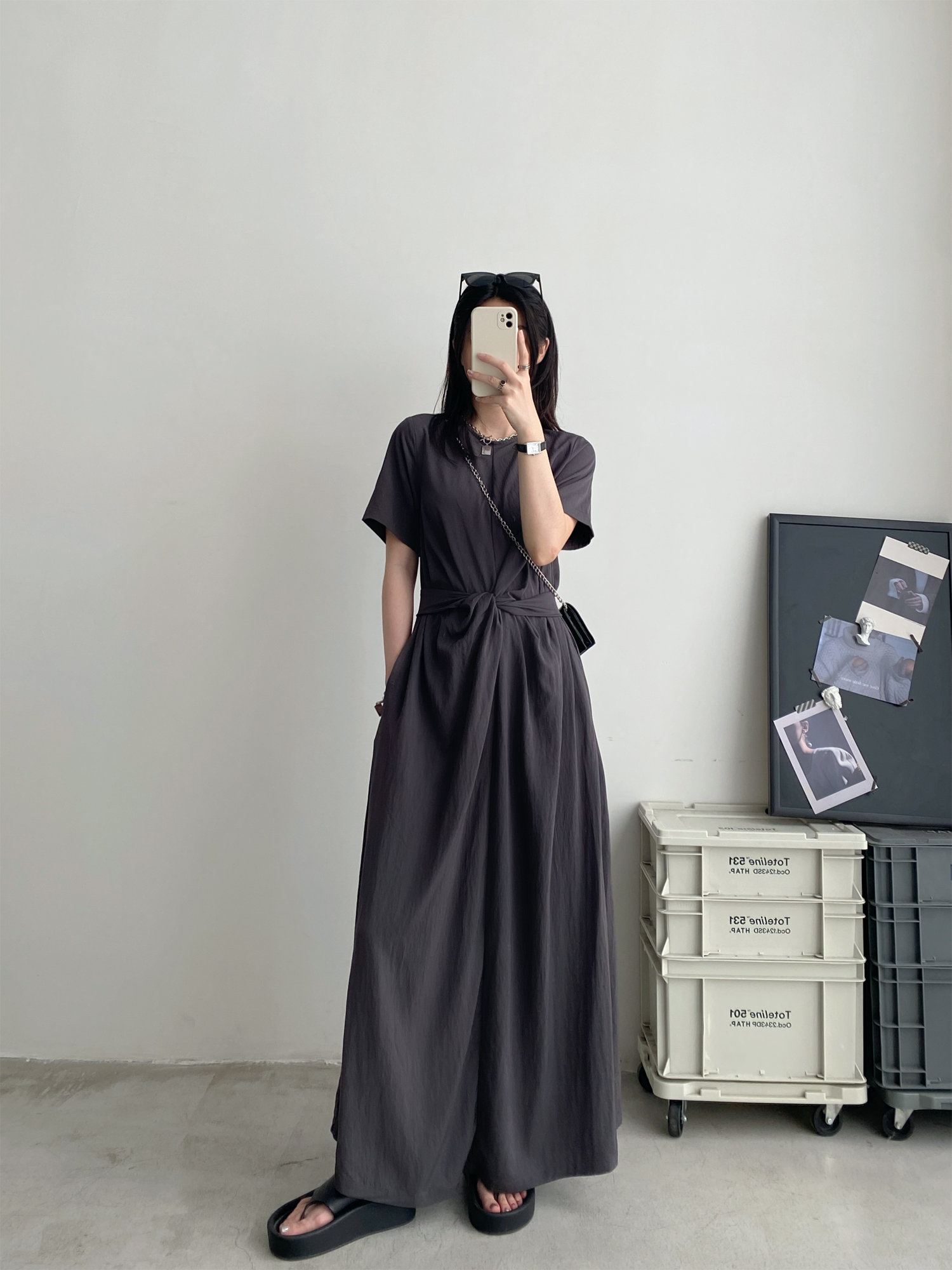 Sun Grapefruit Niche Design Cross-Tie Waist Slimming Long Dress with Short Sleeves - Elegant Summer Fashion Sun Grapefruit Niche Design Cross-Tie Waist Slimming Long Dress with Short Sleeves - Elegant Summer Fashion