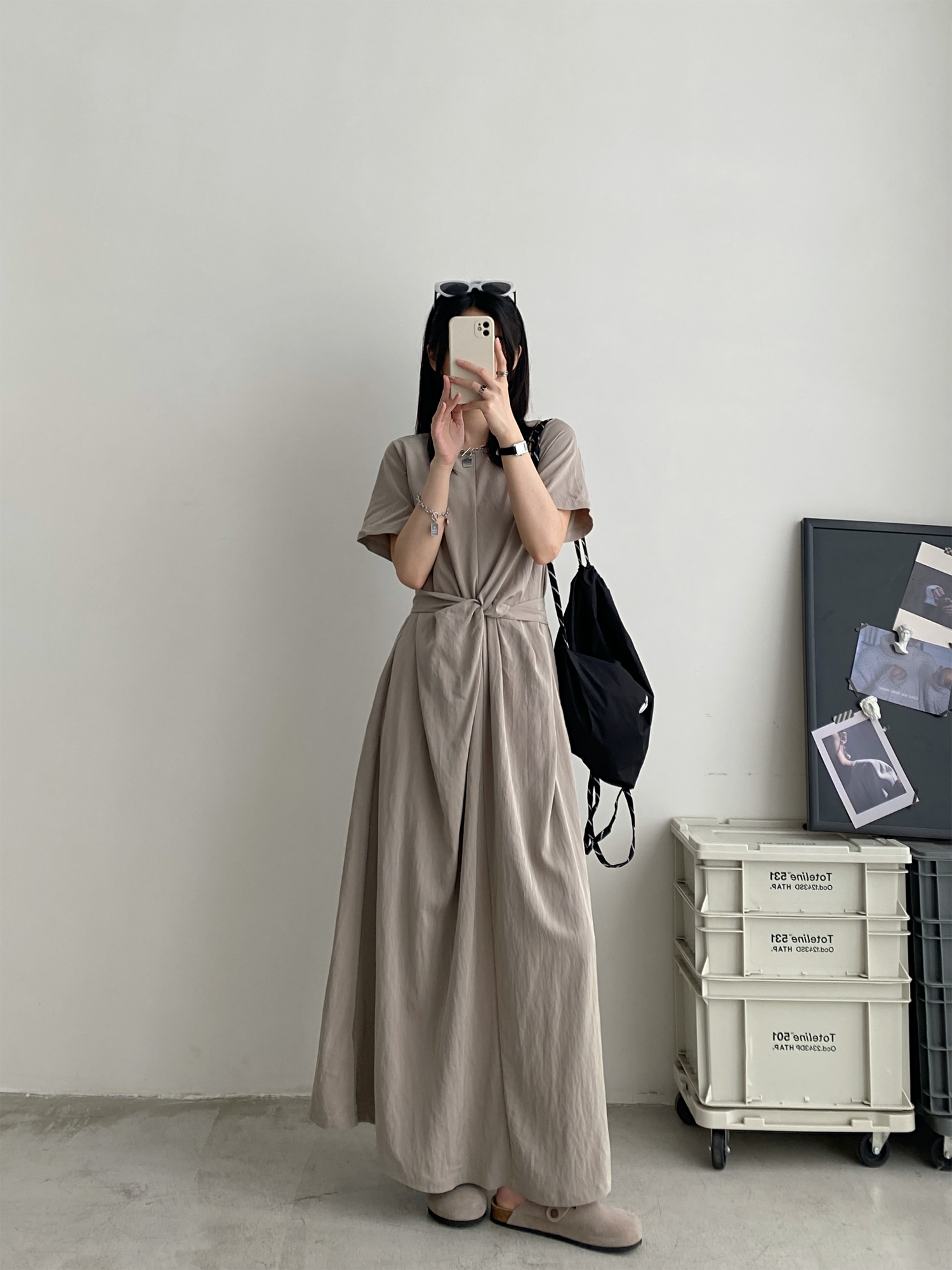 Sun Grapefruit Niche Design Cross-Tie Waist Slimming Long Dress with Short Sleeves - Elegant Summer Fashion Sun Grapefruit Niche Design Cross-Tie Waist Slimming Long Dress with Short Sleeves - Elegant Summer Fashion
