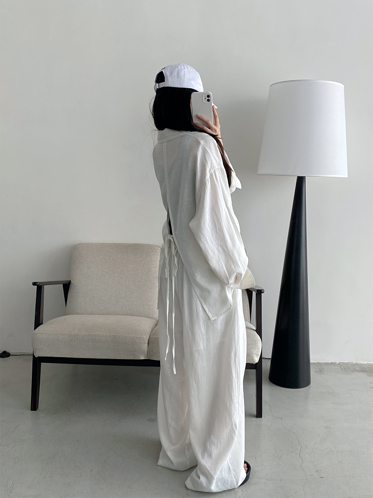 Sun Grapefruit Two-Piece Set - Ramie Tencel Loose Split Shirt & Wide-Leg Drawstring Pants - Relaxed Summer Outfit Sun Grapefruit Two-Piece Set - Ramie Tencel Loose Split Shirt & Wide-Leg Drawstring Pants - Relaxed Summer Outfit