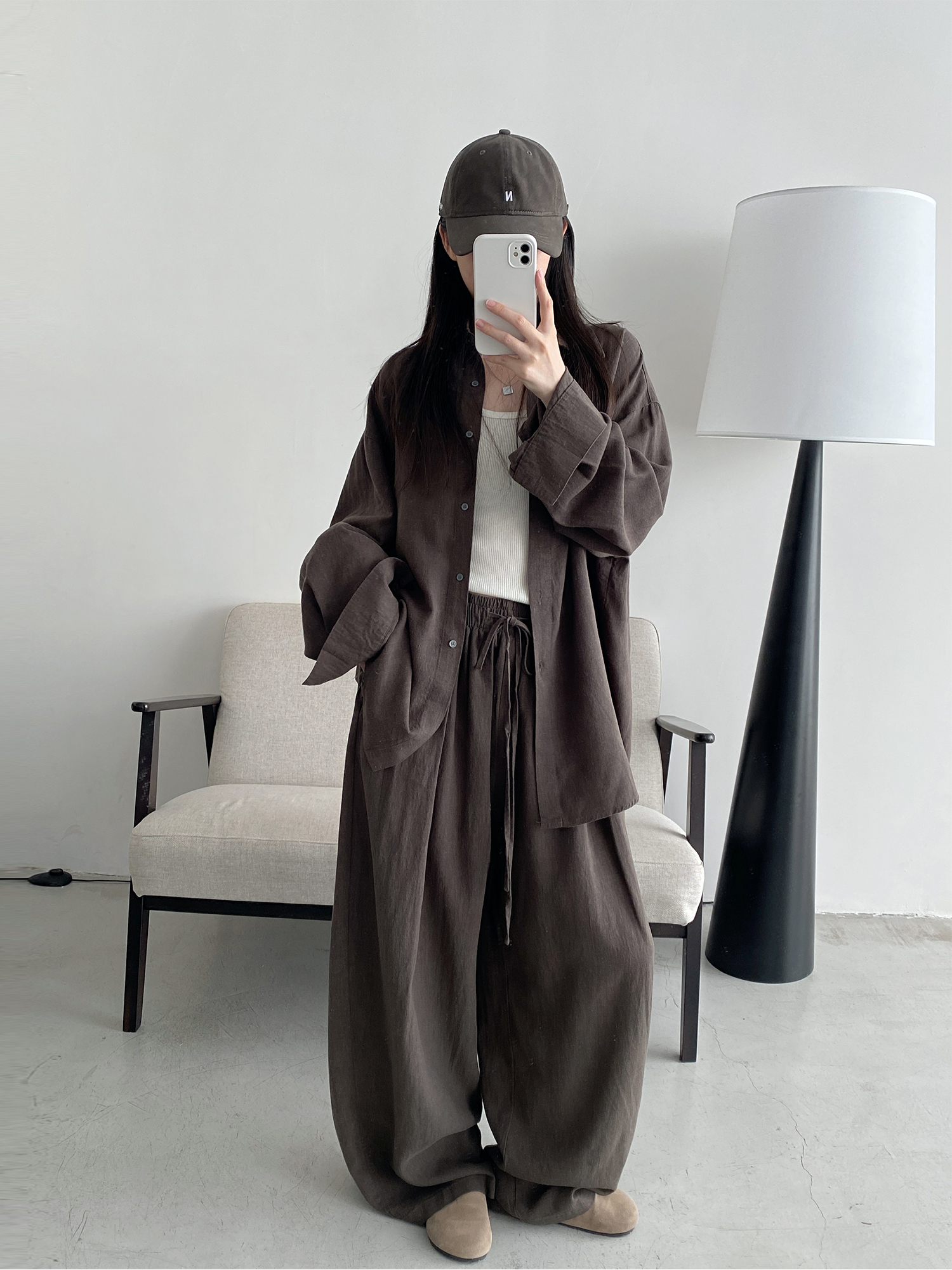 Sun Grapefruit Two-Piece Set - Ramie Tencel Loose Split Shirt & Wide-Leg Drawstring Pants - Relaxed Summer Outfit Sun Grapefruit Two-Piece Set - Ramie Tencel Loose Split Shirt & Wide-Leg Drawstring Pants - Relaxed Summer Outfit