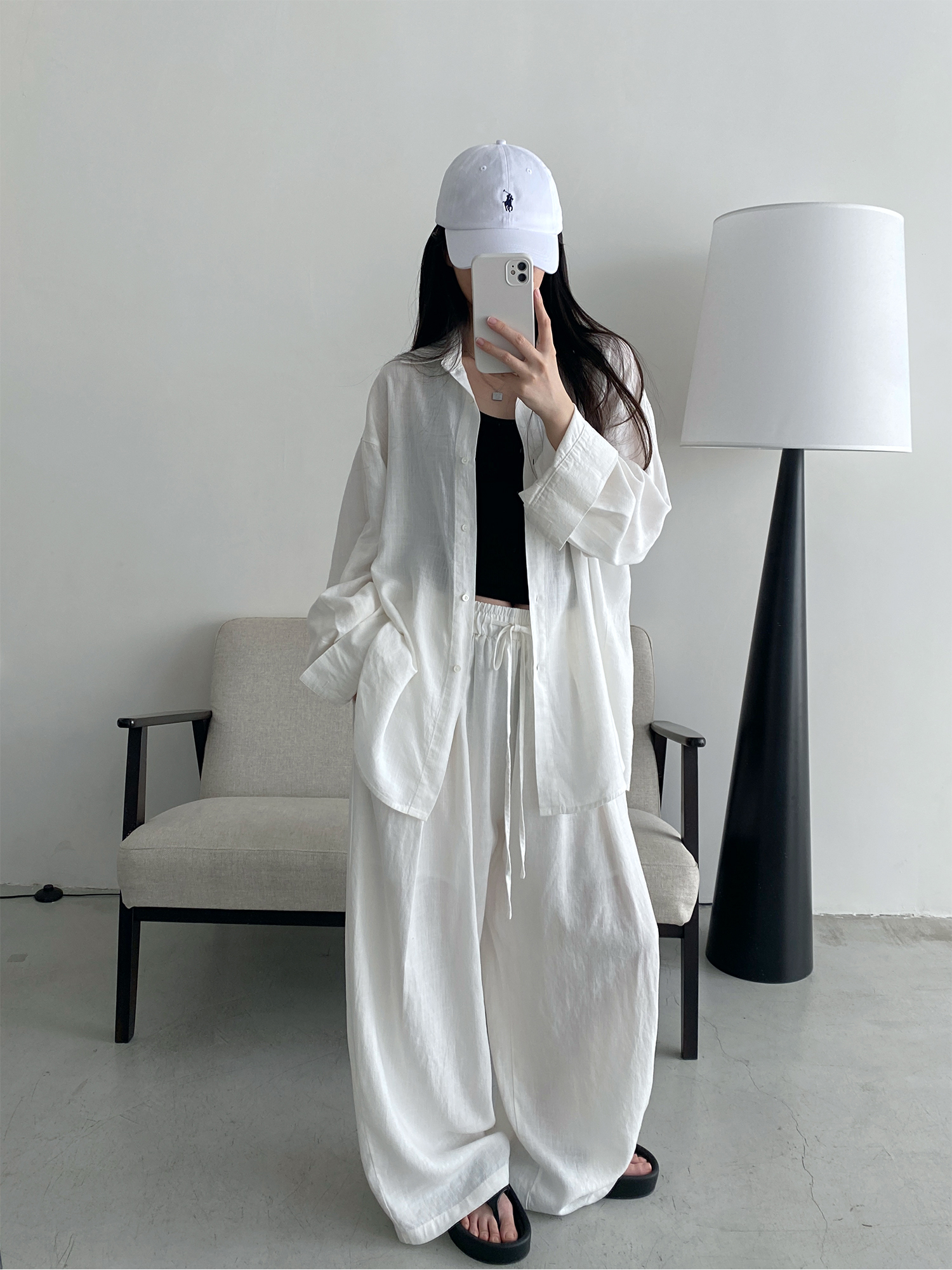 Sun Grapefruit Two-Piece Set - Ramie Tencel Loose Split Shirt & Wide-Leg Drawstring Pants - Relaxed Summer Outfit Sun Grapefruit Two-Piece Set - Ramie Tencel Loose Split Shirt & Wide-Leg Drawstring Pants - Relaxed Summer Outfit
