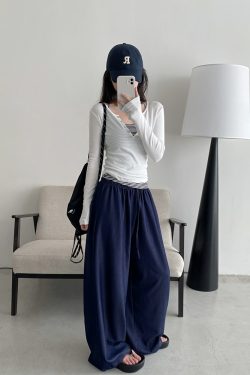 Sun Grapefruit Wide-Leg Denim Pants for Women - Soft, Loose Drape, Versatile Summer Style