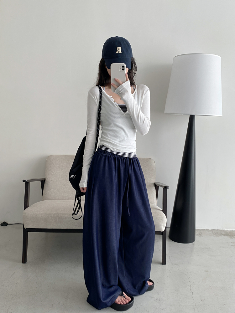 Sun Grapefruit Wide-Leg Denim Pants for Women - Soft, Loose Drape, Versatile Summer Style Sun Grapefruit Wide-Leg Denim Pants for Women - Soft, Loose Drape, Versatile Summer Style