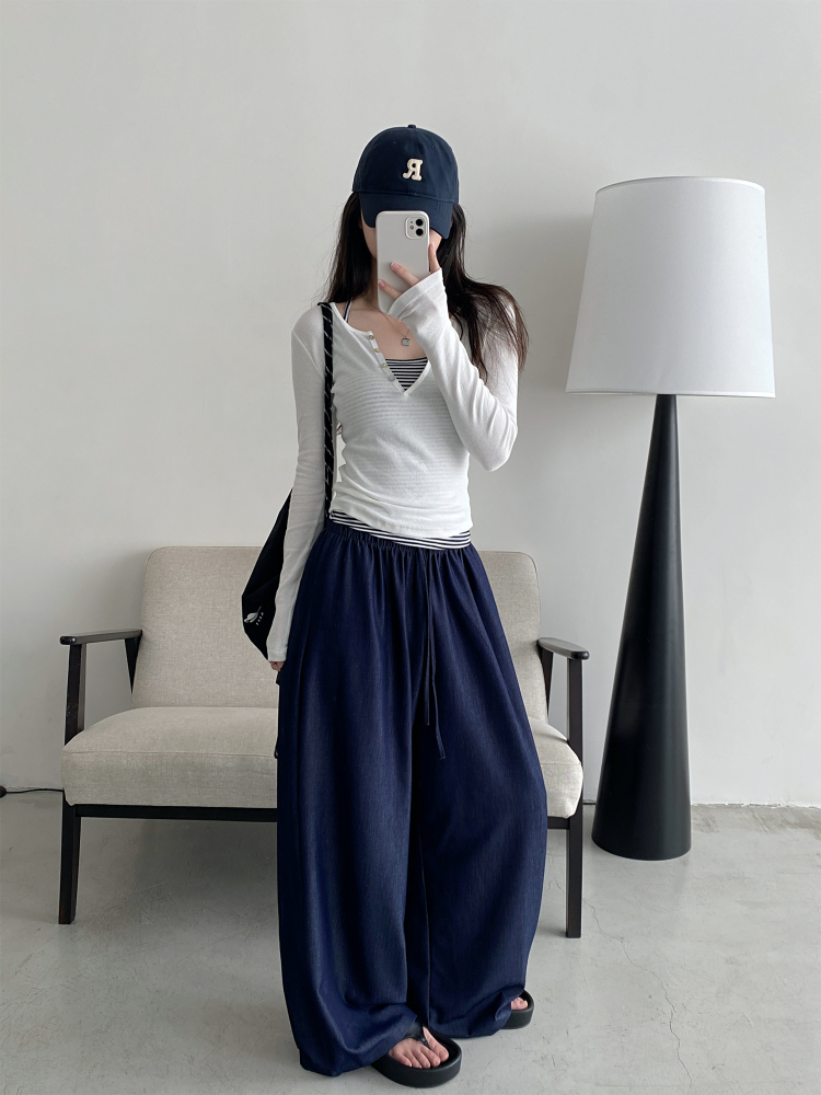 Sun Grapefruit Wide-Leg Denim Pants for Women - Soft, Loose Drape, Versatile Summer Style Sun Grapefruit Wide-Leg Denim Pants for Women - Soft, Loose Drape, Versatile Summer Style