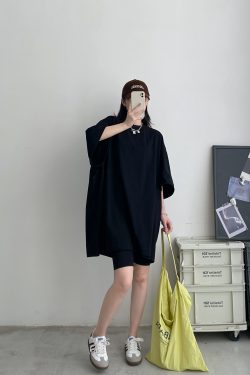 Sun Grapefruit Wide-Neck Short-Sleeve T-Shirt for Women - Unique Big Sleeve, Loose Heavyweight Cotton, Summer Style