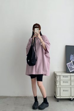 Sun Grapefruit Wide-Neck Short-Sleeve T-Shirt for Women - Unique Big Sleeve, Loose Heavyweight Cotton, Summer Style