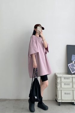 Sun Grapefruit Wide-Neck Short-Sleeve T-Shirt for Women - Unique Big Sleeve, Loose Heavyweight Cotton, Summer Style