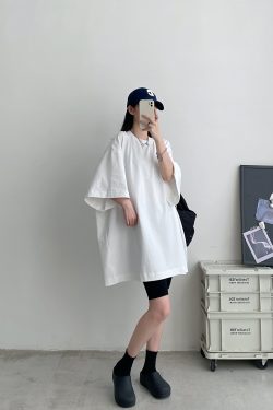 Sun Grapefruit Wide-Neck Short-Sleeve T-Shirt for Women - Unique Big Sleeve, Loose Heavyweight Cotton, Summer Style
