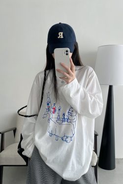 Sun Protection Cartoon Long Sleeve T-Shirt in Thin All-Cotton with Slimming Fit and Round Neck – Perfect for Casual Summer Style