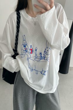 Sun Protection Cartoon Long Sleeve T-Shirt in Thin All-Cotton with Slimming Fit and Round Neck – Perfect for Casual Summer Style