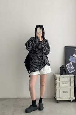 Sun Protection Striped Round Neck Long Sleeve Knitted T-Shirt for Women - Summer Loose Thin Cardigan in Korean Style