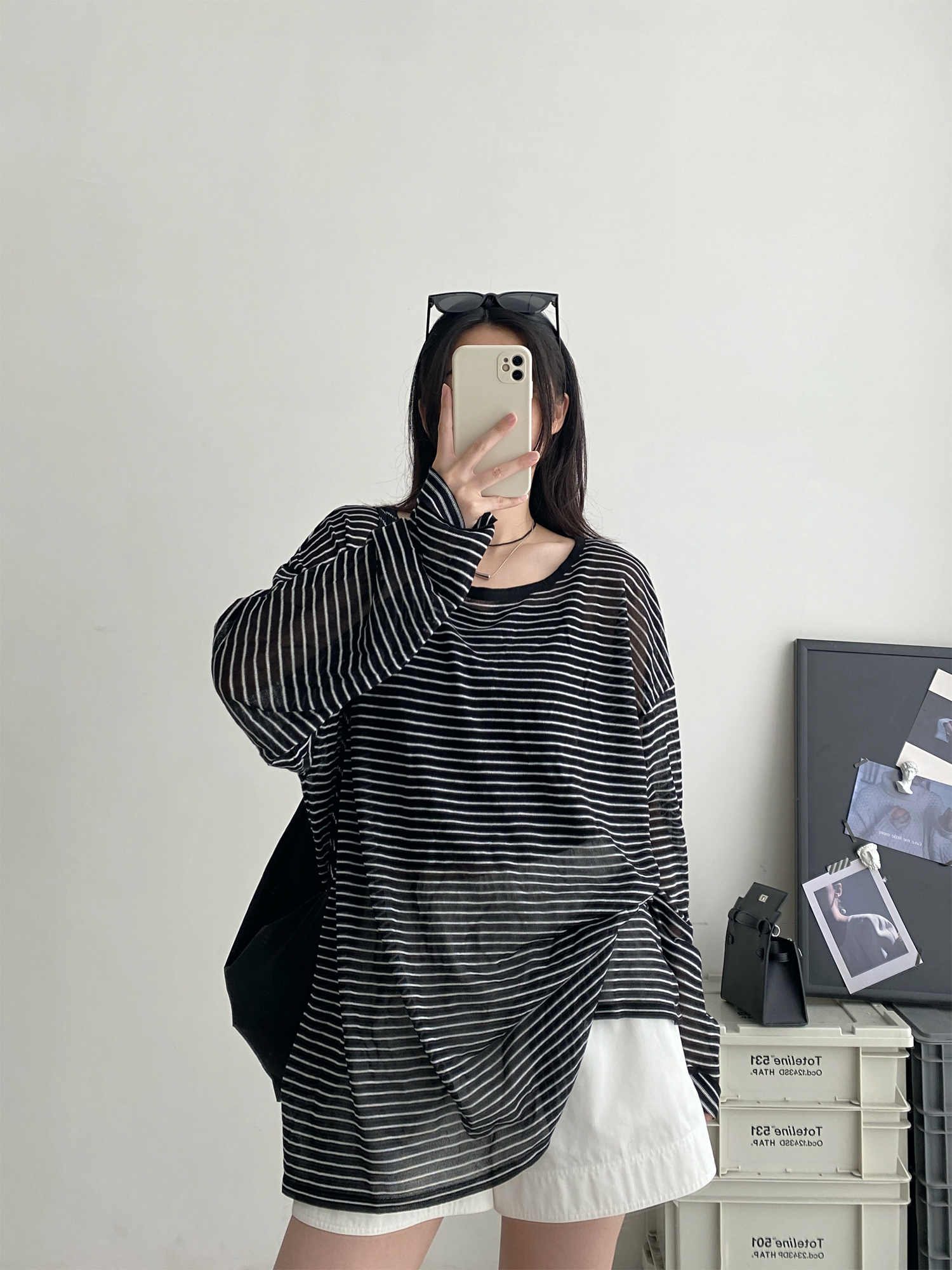 Sun Protection Striped Round Neck Long Sleeve Knitted T-Shirt for Women - Summer Loose Thin Cardigan in Korean Style Sun Protection Striped Round Neck Long Sleeve Knitted T-Shirt for Women - Summer Loose Thin Cardigan in Korean Style