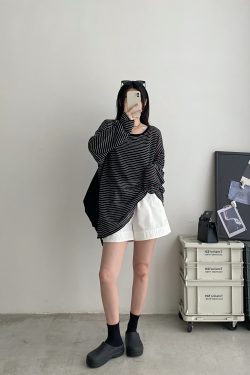 Sun Protection Striped Round Neck Long Sleeve Knitted T-Shirt for Women - Summer Loose Thin Cardigan in Korean Style