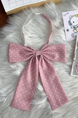Super Large Polka Dot Bowtie Uniform Accessory - Adjustable Pink Bowknot for Versatile College Style, Cute Pudding Bear Design