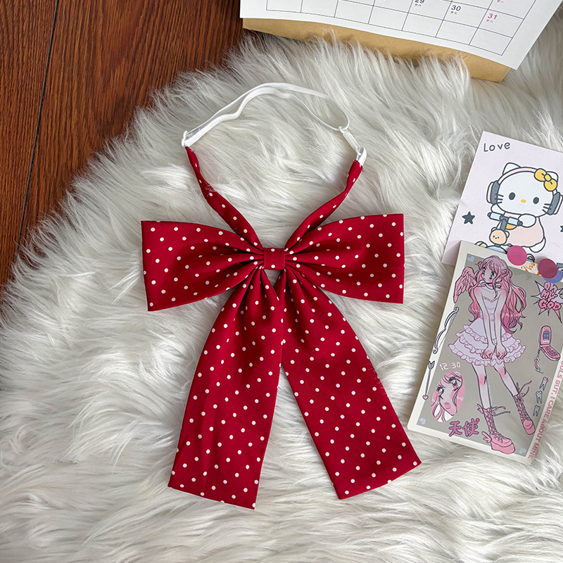 Super Large Polka Dot Bowtie Uniform Accessory - Adjustable Pink Bowknot for Versatile College Style, Cute Pudding Bear Design Super Large Polka Dot Bowtie Uniform Accessory - Adjustable Pink Bowknot for Versatile College Style, Cute Pudding Bear Design