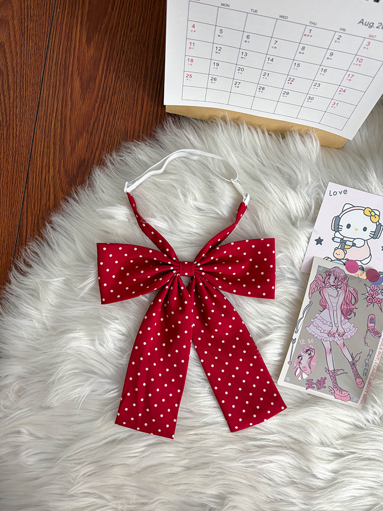 Super Large Polka Dot Bowtie Uniform Accessory - Adjustable Pink Bowknot for Versatile College Style, Cute Pudding Bear Design Super Large Polka Dot Bowtie Uniform Accessory - Adjustable Pink Bowknot for Versatile College Style, Cute Pudding Bear Design