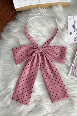 Super Large Polka Dot Bowtie Uniform Accessory - Adjustable Pink Bowknot for Versatile College Style, Cute Pudding Bear Design